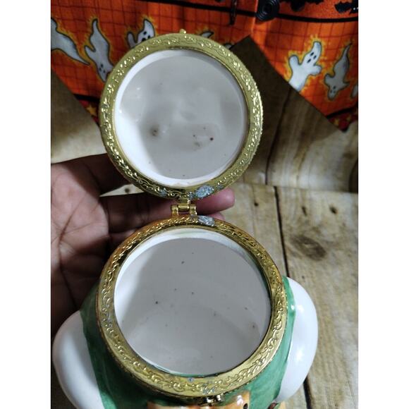 Vtg Ghost Halloween Trinket Jar Candy Ceramic Container Spider Jack O Lantern - Picture 5 of 5